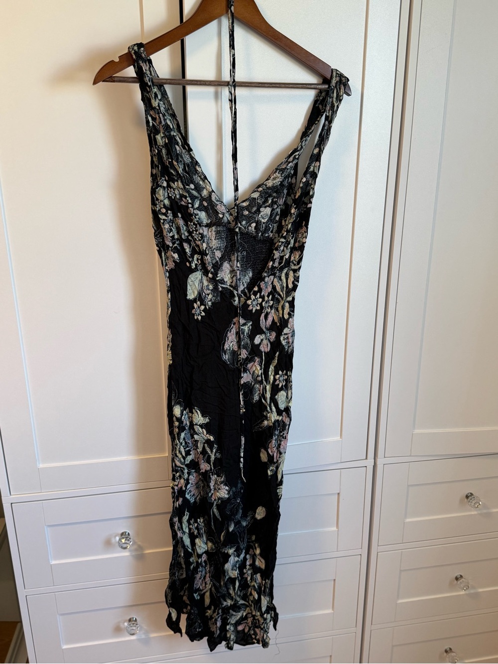 Free People Black Floral V-Neck Maxi Slip Dress